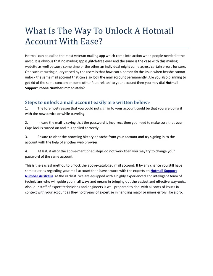 what is the way to unlock a hotmail account with