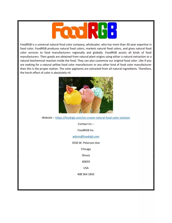 foodrgb is a universal natural food color company