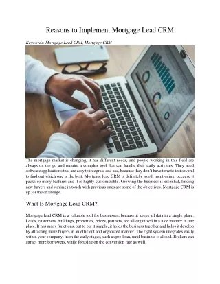 reasons to implement mortgage lead crm