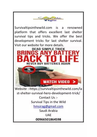 Last Shelter Tips | Survivaltipsinthewild.com