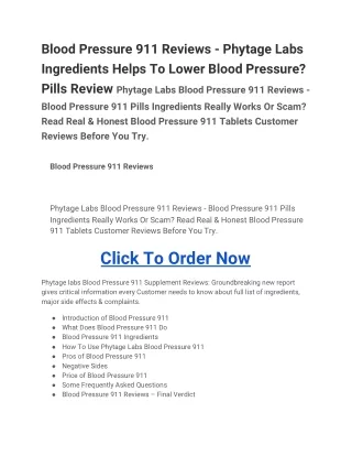 Blood Pressure 911 Reviews - Phytage Labs Ingredients.