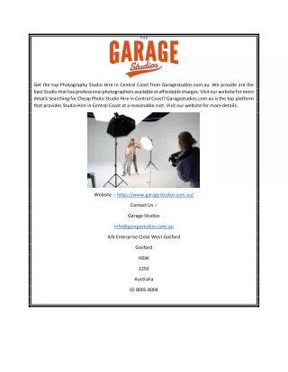 Video Studio Hire Central Coast | Garagestudios.com.au