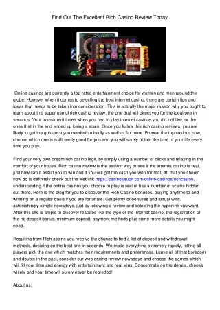 find out the excellent rich casino review today