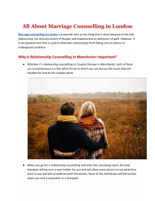 All About Marriage Counselling in London