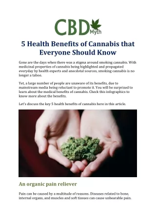 5 Health Benefits of Cannabis that Everyone Should Know