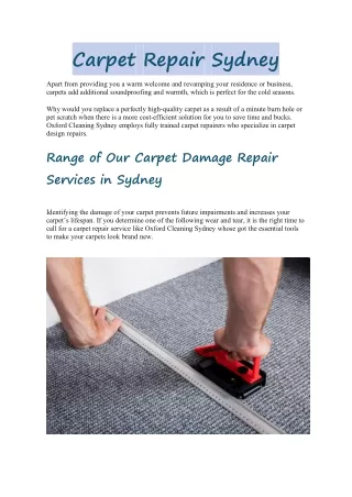 Carpet Repair Sydney-Range of Our Carpet Damage Repair Services in Sydney