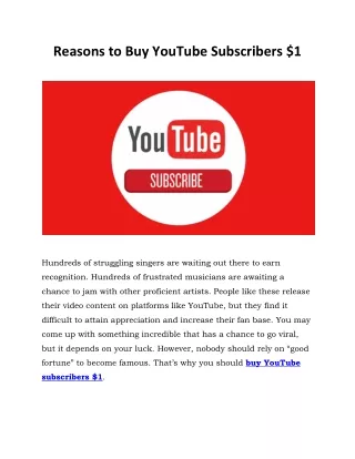 Reasons to Buy YouTube Subscribers $1
