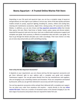 Beena Aquarium – A Trusted Online Marine Fish Store