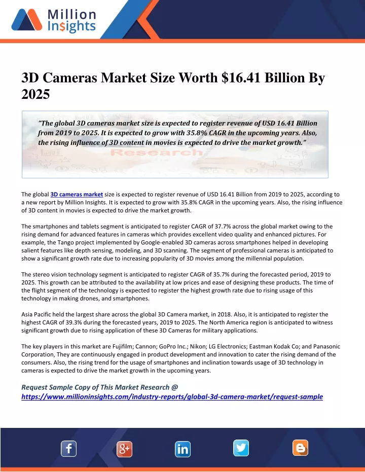 3d cameras market size worth 16 41 billion by 2025