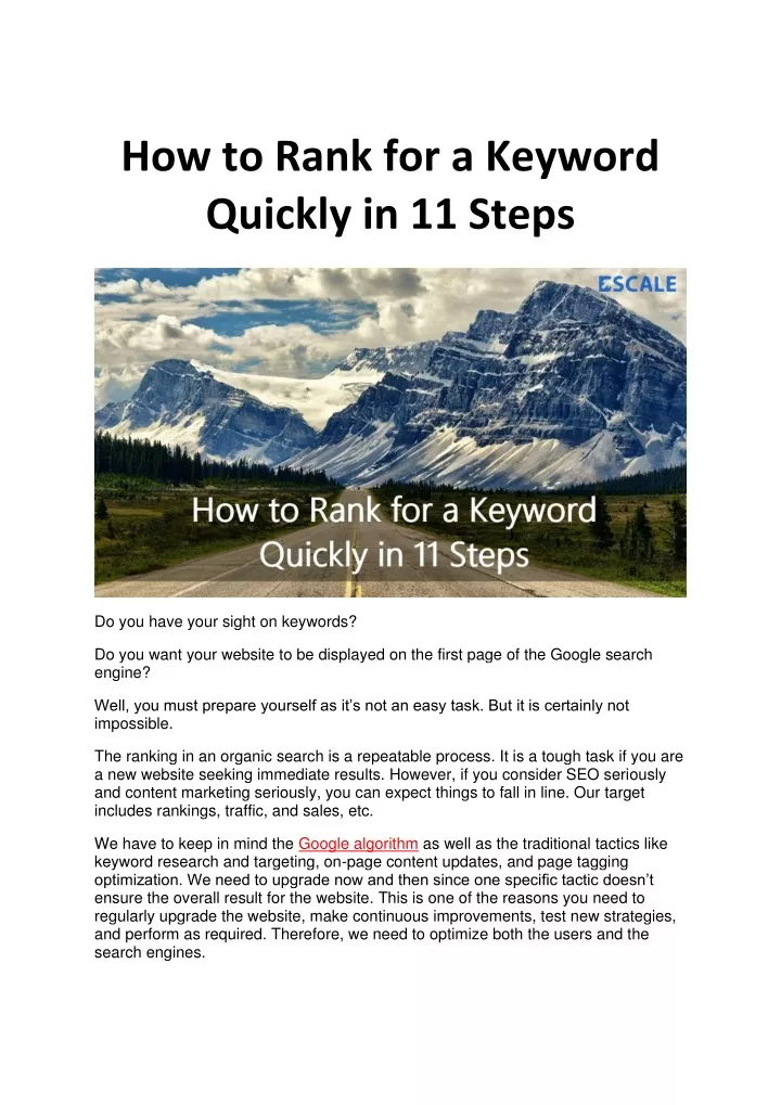 how to rank for a keyword quickly in 11 steps