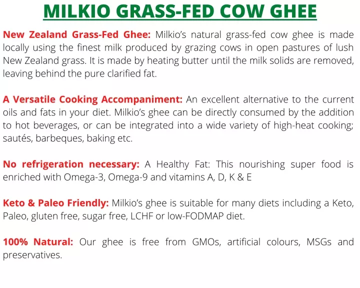 milkio grass fed cow ghee new zealand grass