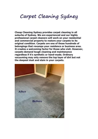 Carpet Cleaning Sydney - Cheap Cleaning Sydney