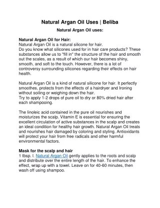 Natural Argan Oil Uses | Beliba - The Beauty Coliseum