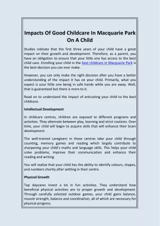 Childcare In Macquarie Park