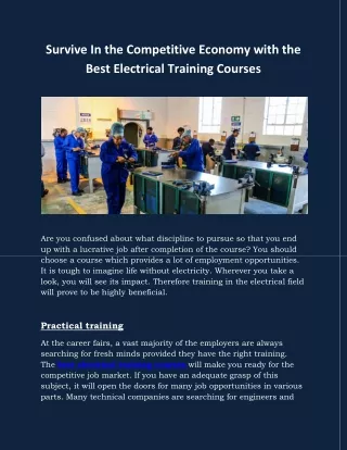 Survive In the Competitive Economy with the Best Electrical Training Courses