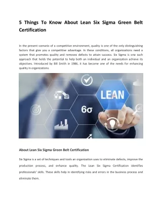 5 Things to Know About Lean Six Sigma Green Belt Certification