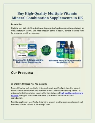 Buy High-Quality Multiple Vitamin Mineral Combination Supplements in UK