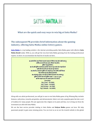 Satta Matka and Kalyan Matka