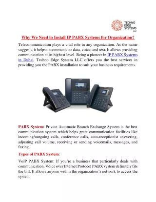 why we need to install ip pabx systems