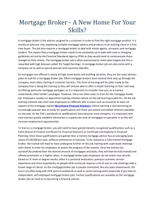 mortgage broker a new home for your skills