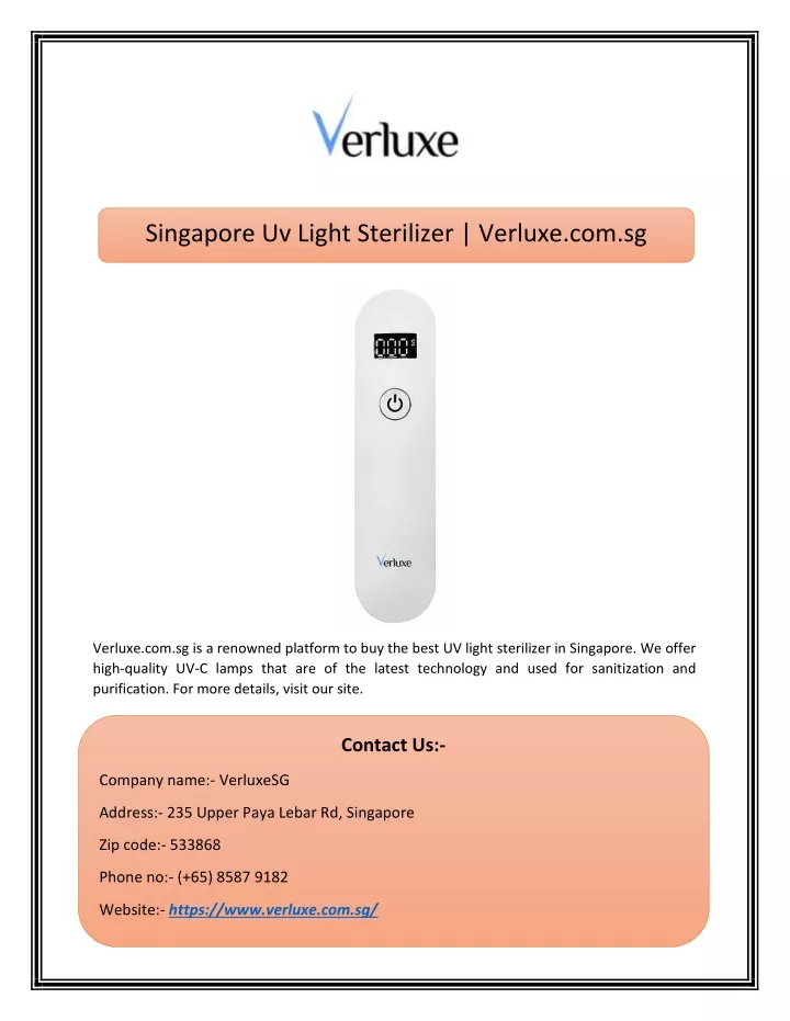 singapore uv light sterilizer verluxe com sg
