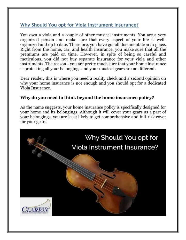 why should you opt for viola instrument insurance