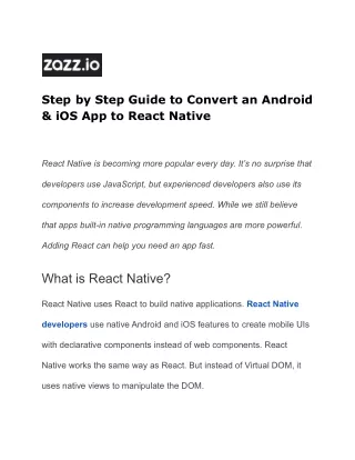 Step by Step Guide to Convert an Android & iOS App to React Native