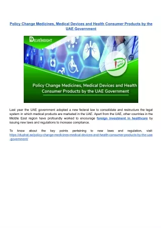 Policy Change Medicines, Medical Devices and Health Consumer Products by the UAE Government