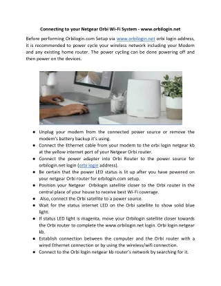 Connecting to your Netgear Orbi Wi-Fi System - www.orbilogin.net