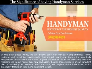The Significance of having Handyman Services