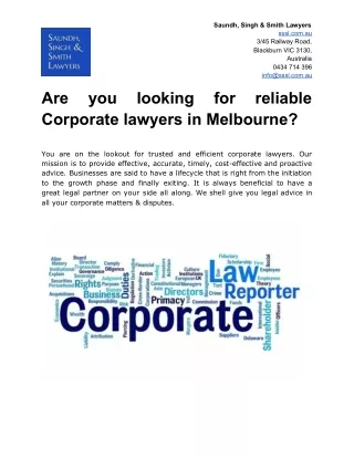 Are you looking for reliable Corporate lawyers in Melbourne?