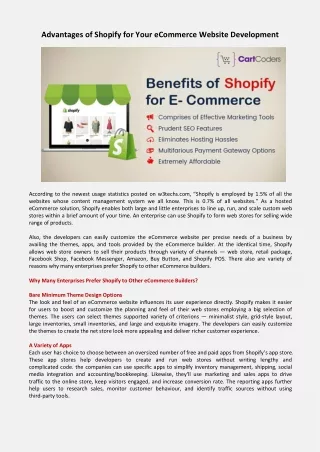 advantages of shopify for your ecommerce website