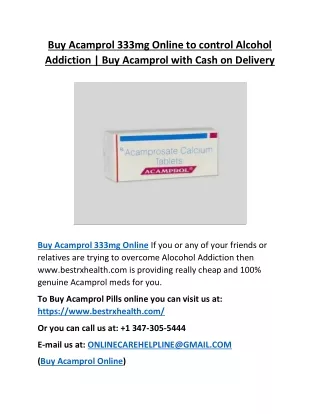 Buy Acamprol 333mg Online to control Alcohol Addiction | Buy Acamprol with Cash on Delivery