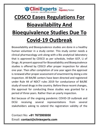 cdsco eases regulations for bioavailability