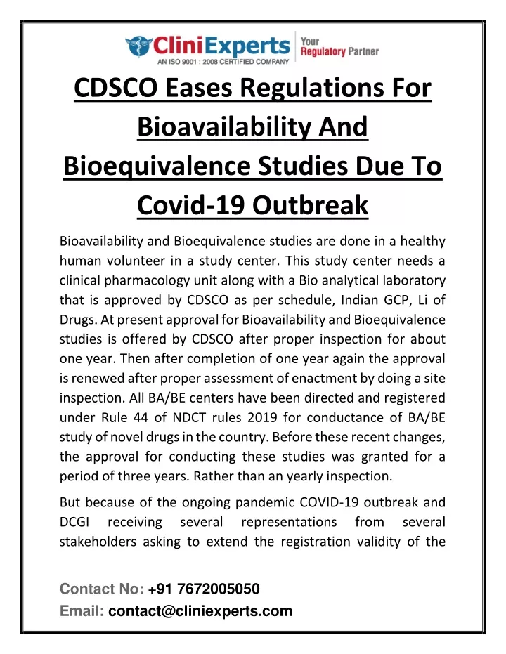cdsco eases regulations for bioavailability