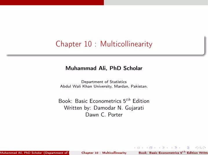 chapter 10 multicollinearity