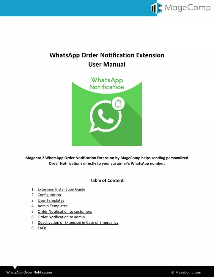 whatsapp order notification extension user manual