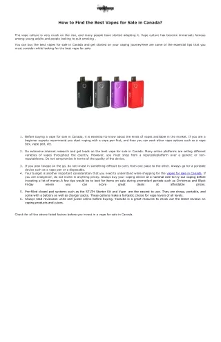 How to Find the Best Vapes for Sale in Canada?