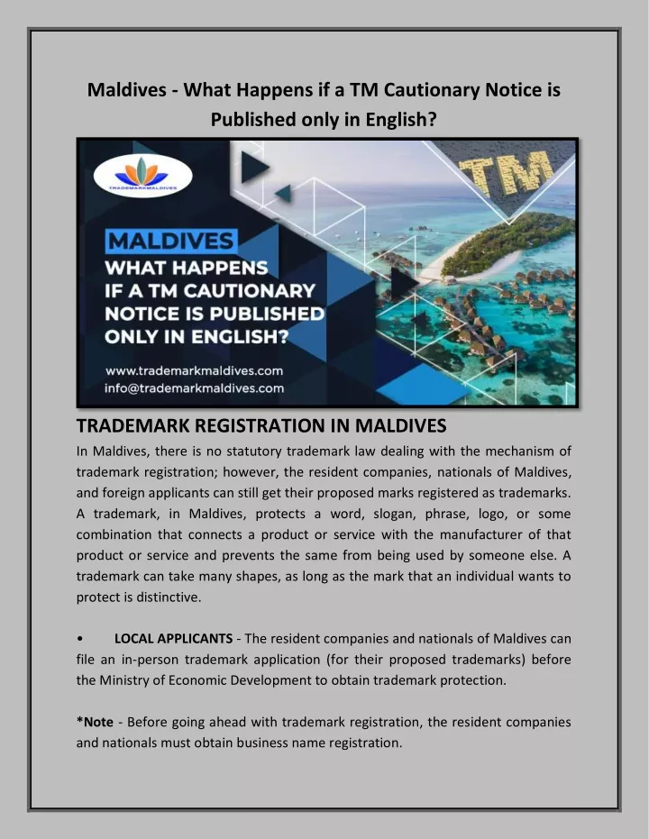 maldives what happens if a tm cautionary notice