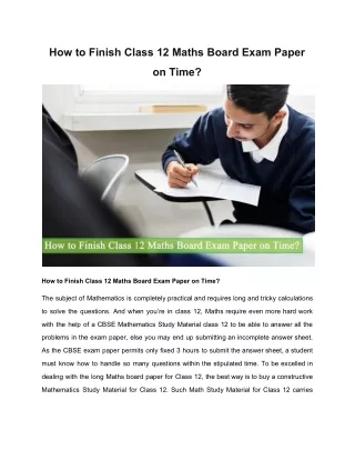 how to finish class 12 maths board exam paper