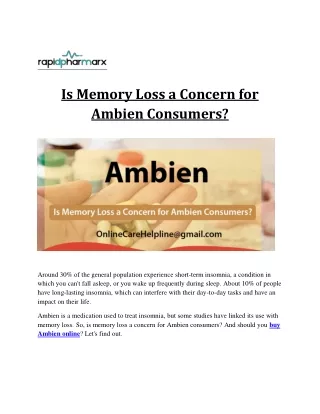 Is Memory Loss a Concern for Ambien Consumers? Ambien Pills for Insomnia