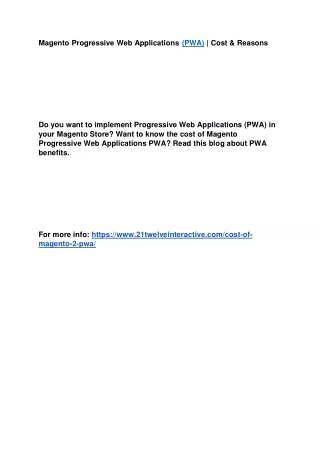 Magento Progressive Web Applications (PWA) | Cost & Reasons