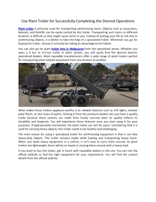 use plant trailer for successfully completing