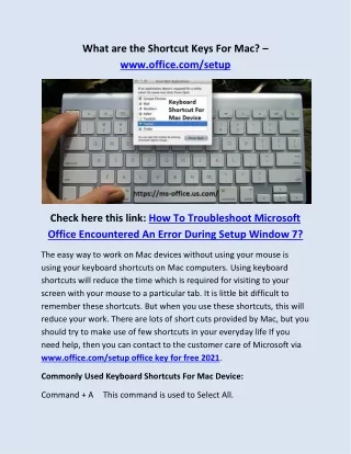 what are the shortcut keys for mac www office