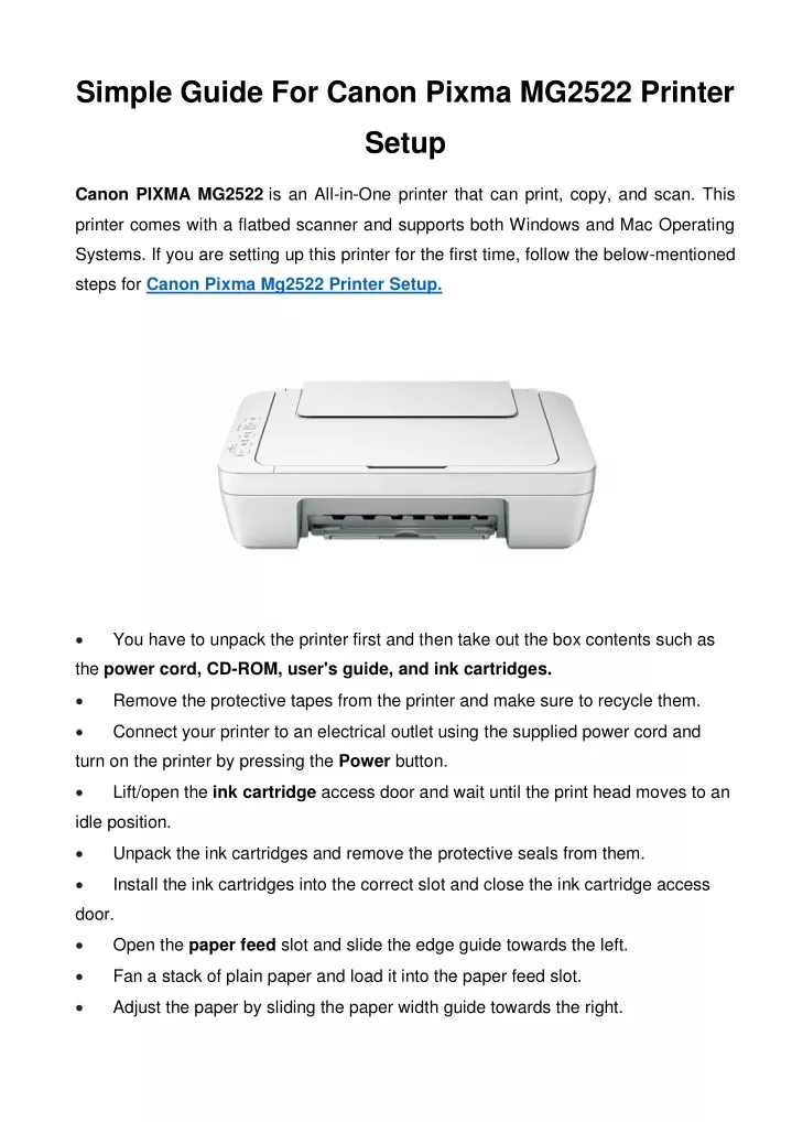 simple guide for canon pixma mg2522 printer