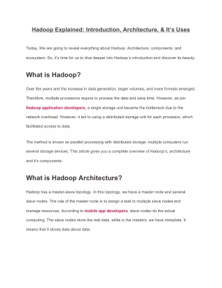 Hadoop Explained: Introduction, Architecture, & It&'s Uses