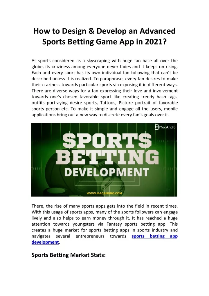 how to design develop an advanced sports betting