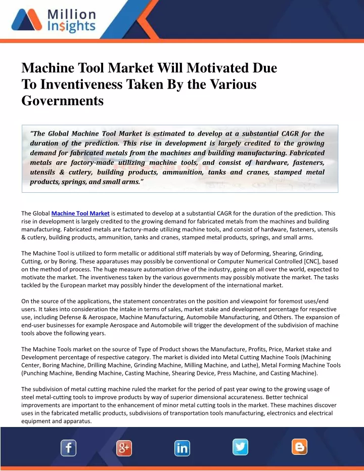 machine tool market will motivated