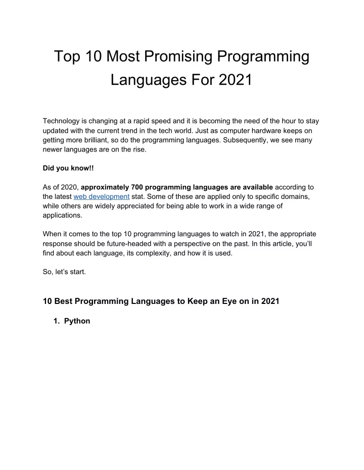 top 10 most promising programming languages