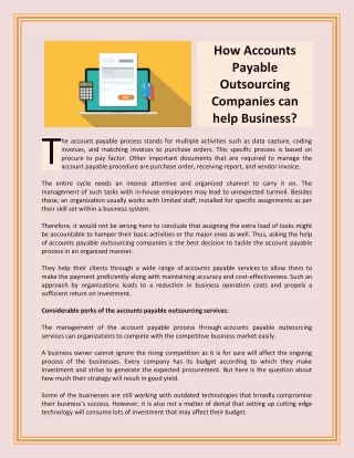 How Accounts Payable Outsourcing Companies can help Business?